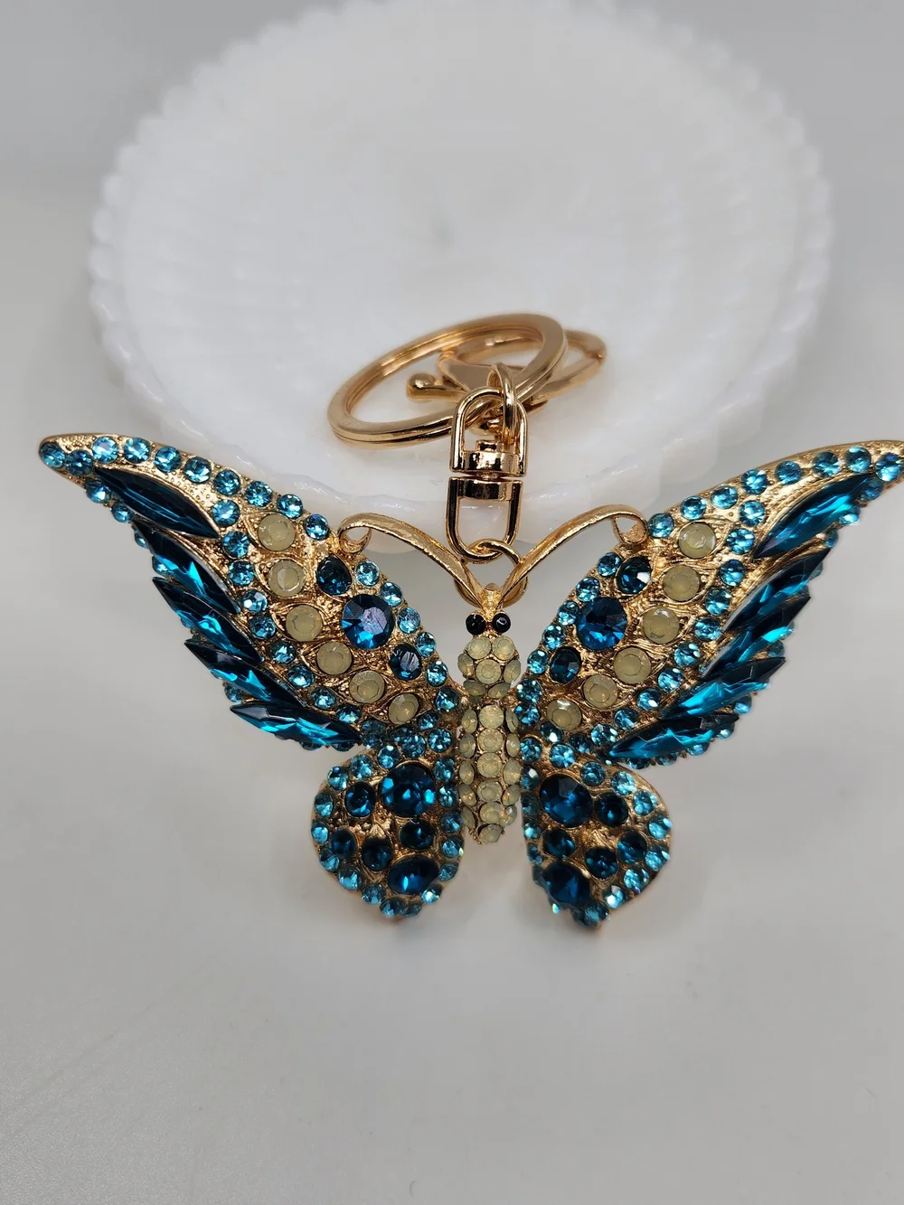 Gold-Tone Blue Crystal Butterfly Keychain Charm